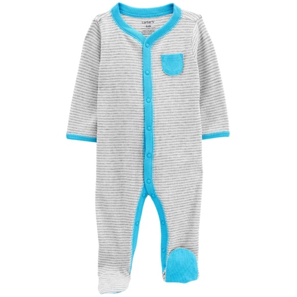 Carter's Baby Boy 9 Mos Footed Sleeper Lot Stripe Gray Blue Pajama 1pc NWT - Picture 2 of 4